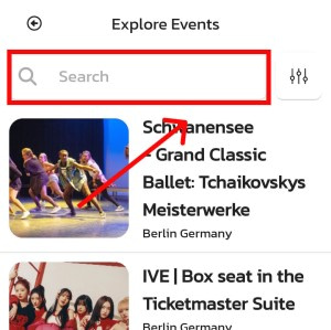 the search for events box