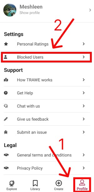 choose the blocked user page in the profile tap