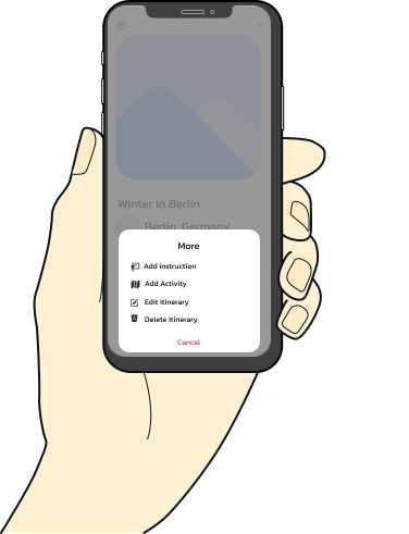 a hand-catching mobile, opening itinerary details