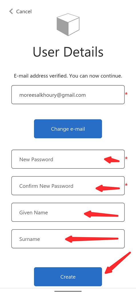 input user details t create the account