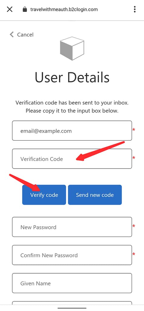 input the code to verify