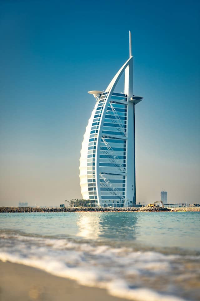 Burj Al Arab Dubai United Arab Emirates during day time,one of the best places to travel in April