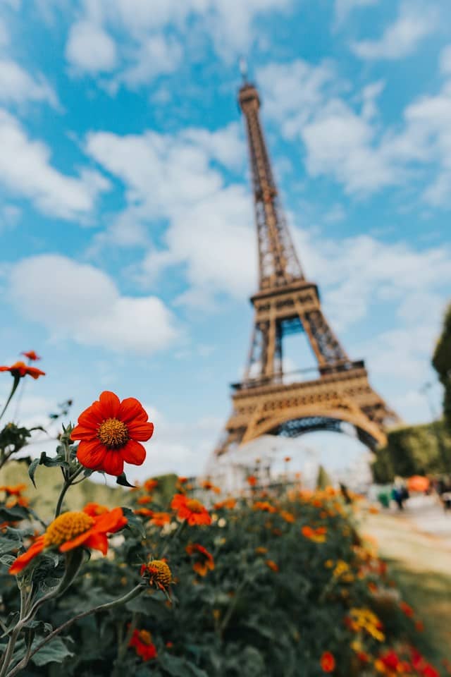 garden of flower near Eiffel tower, one of the best places to travel in April